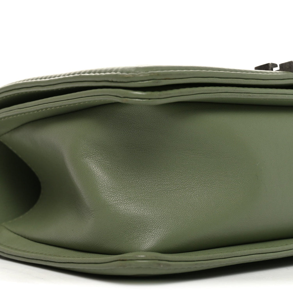 Chanel Calfskin Chevron Quilted Medium Boy Flap Green