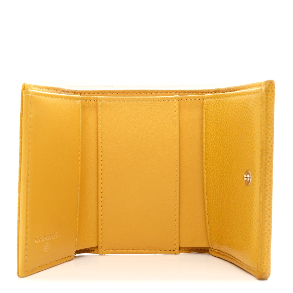 Caviar Quilted Double Flap Wallet Yellow