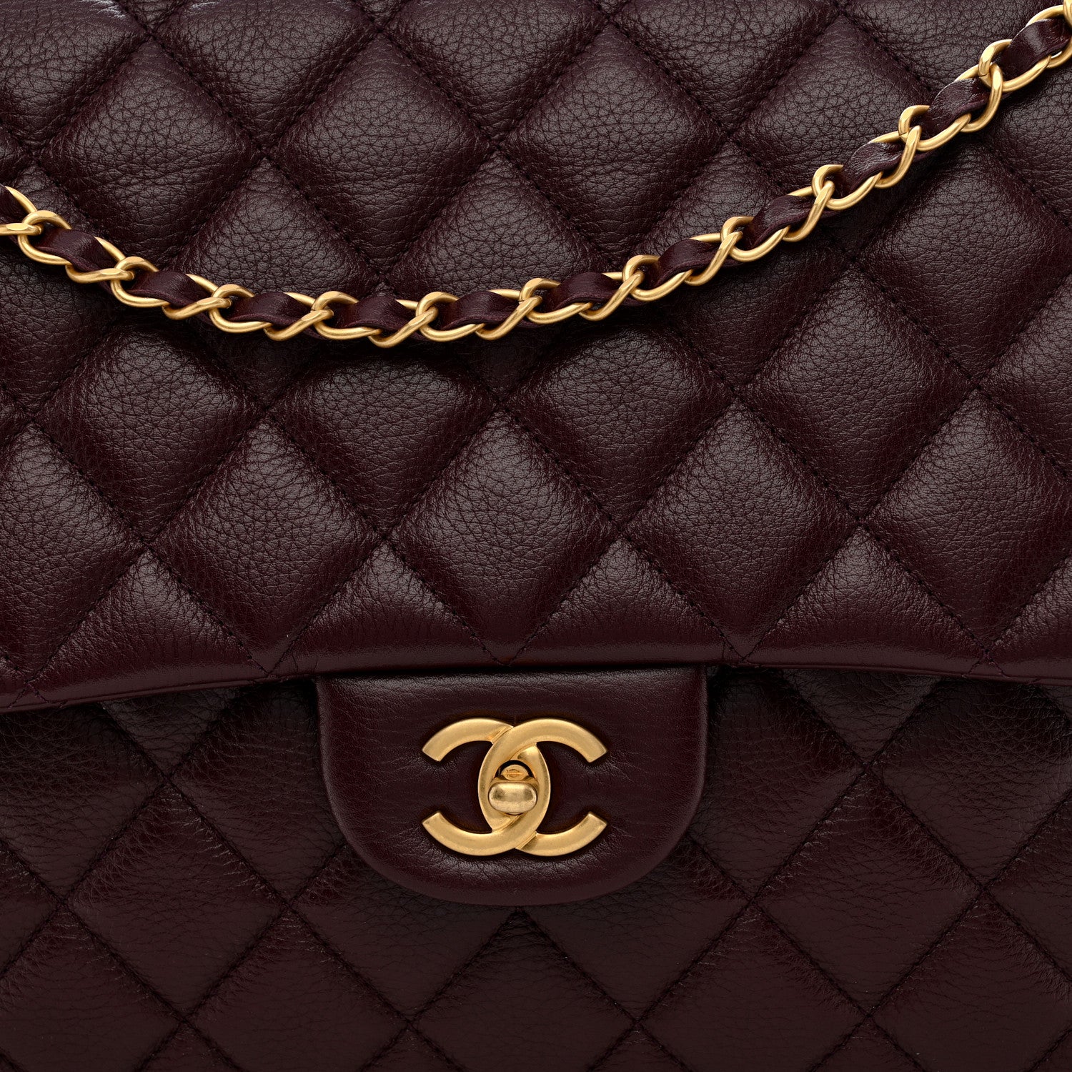 Chanel Grained Calfskin Quilted XXL Travel Flap Bag Burgundy