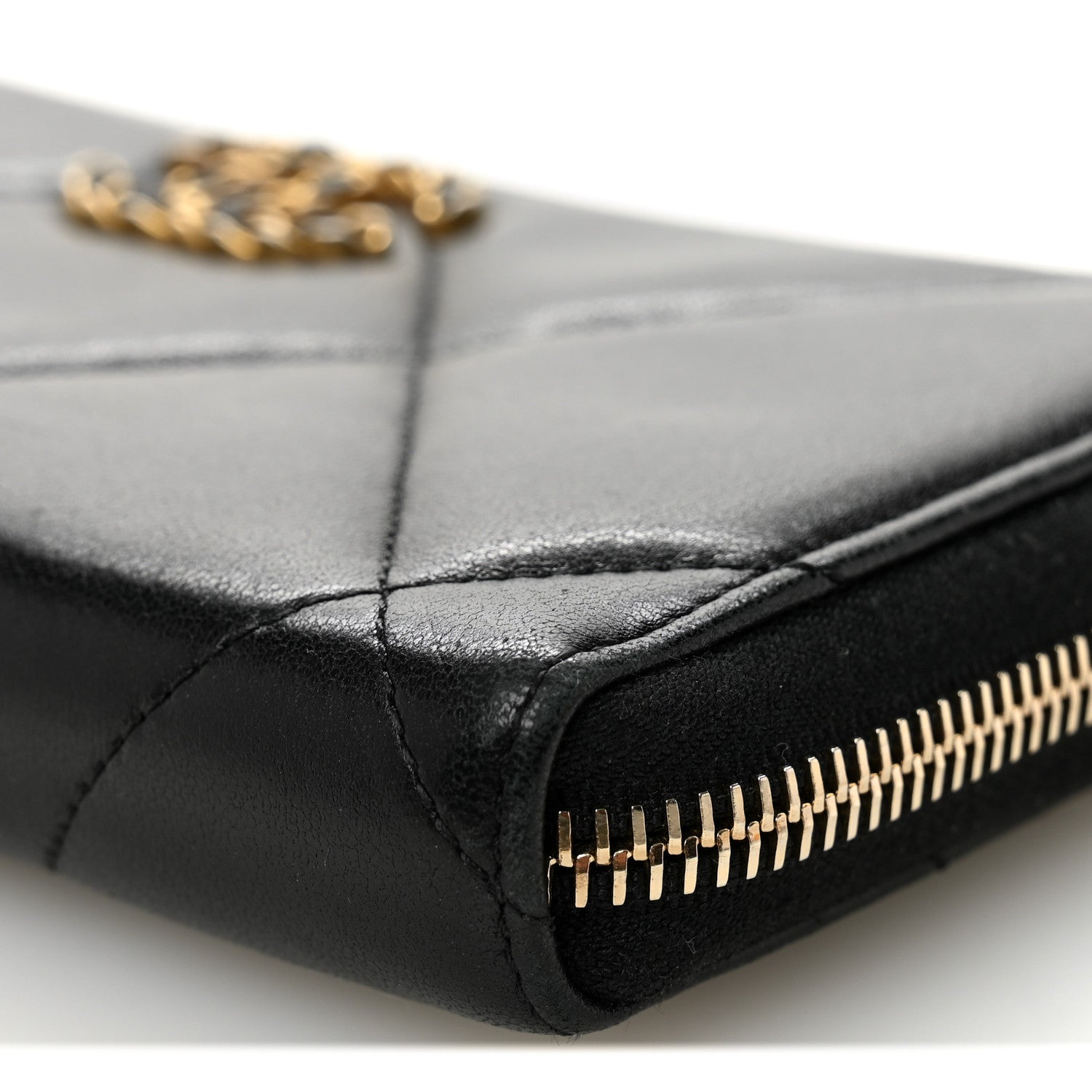 Lambskin Quilted 19 Long Zipped Around Wallet Black