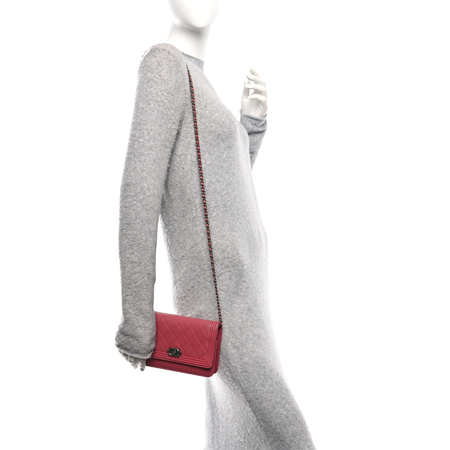 Chanel Calfskin Quilted Boy Wallet On Chain WOC Pink