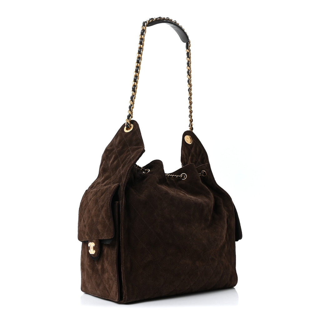 Chanel Suede Quilted Medium Chanel 25 Handbag Dark Brown