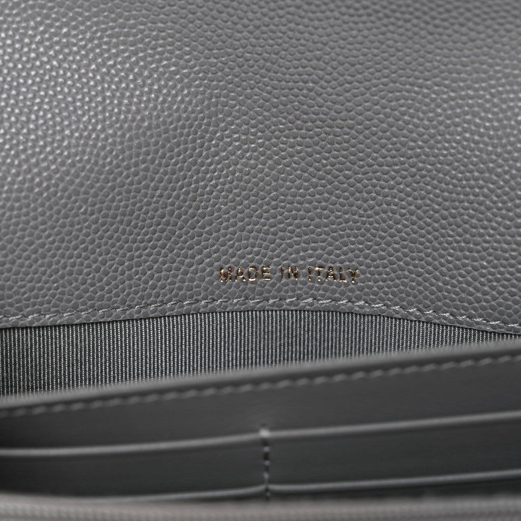 Caviar Quilted Large Gusset Flap Wallet Grey