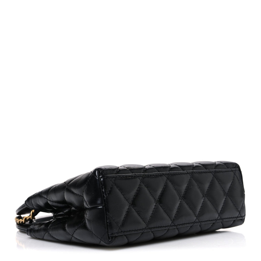 Chanel Shiny Aged Calfskin Quilted Nano Kelly Shopper Black