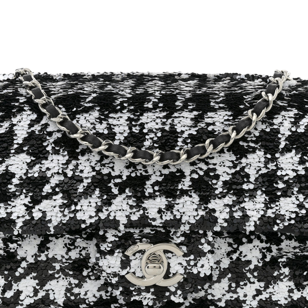 Chanel Sequin Houndstooth Small Flap Black White