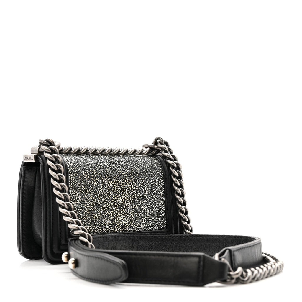 Chanel Galuchat Stingray Mini Boy Flap  Black Silver