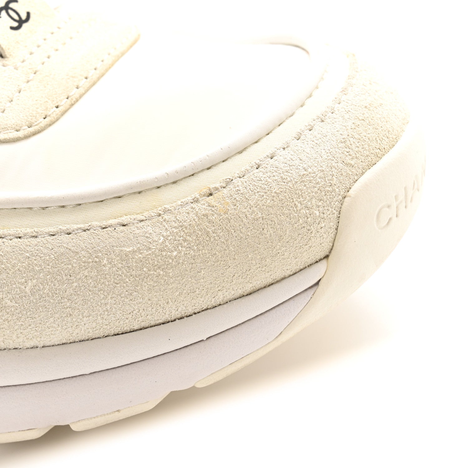 Chanel Suede Calfskin Fabric CC Sneakers 39.5 White