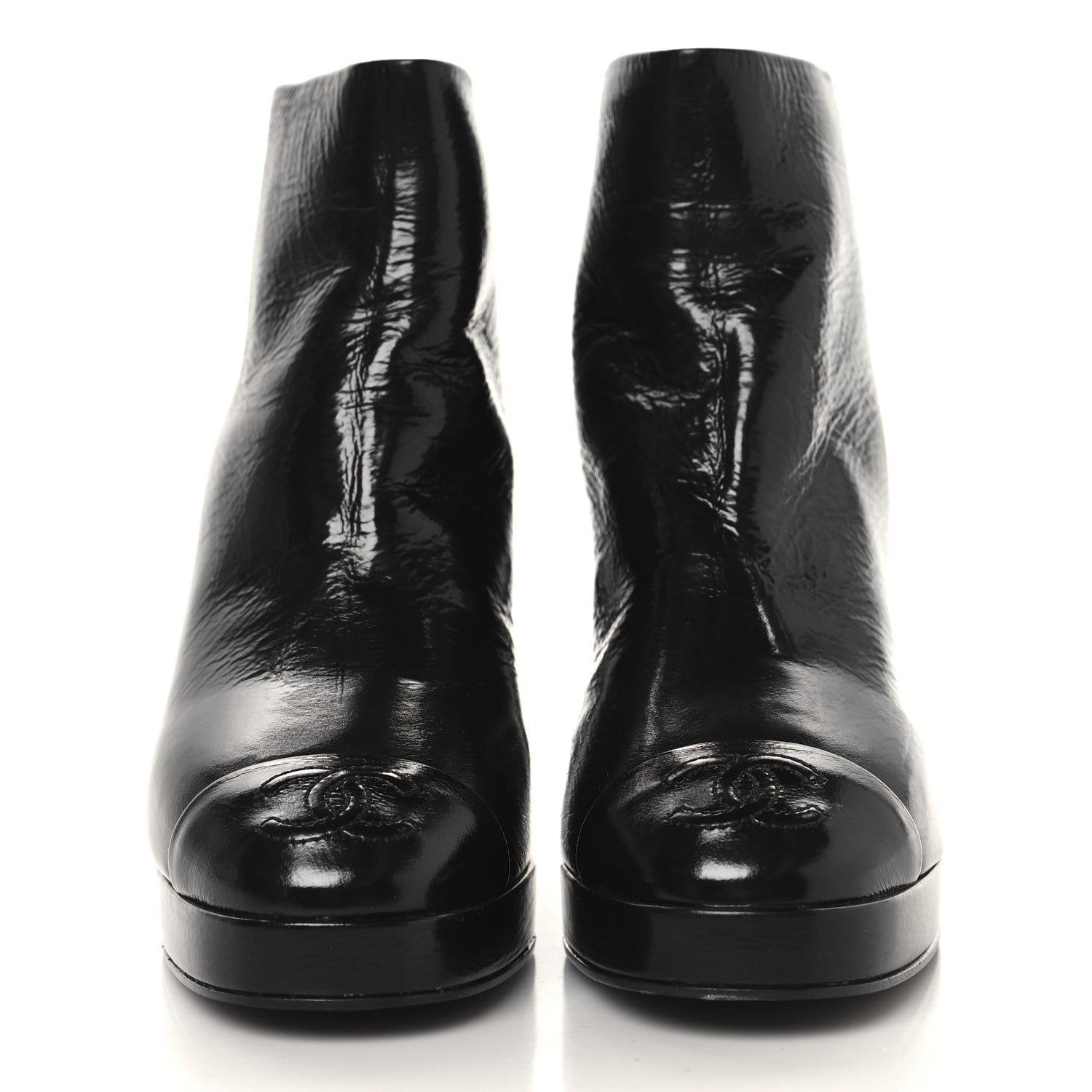 Chanel Shiny Crumpled Calfskin CC Cap Toe Ankle Boots 35.5 Black