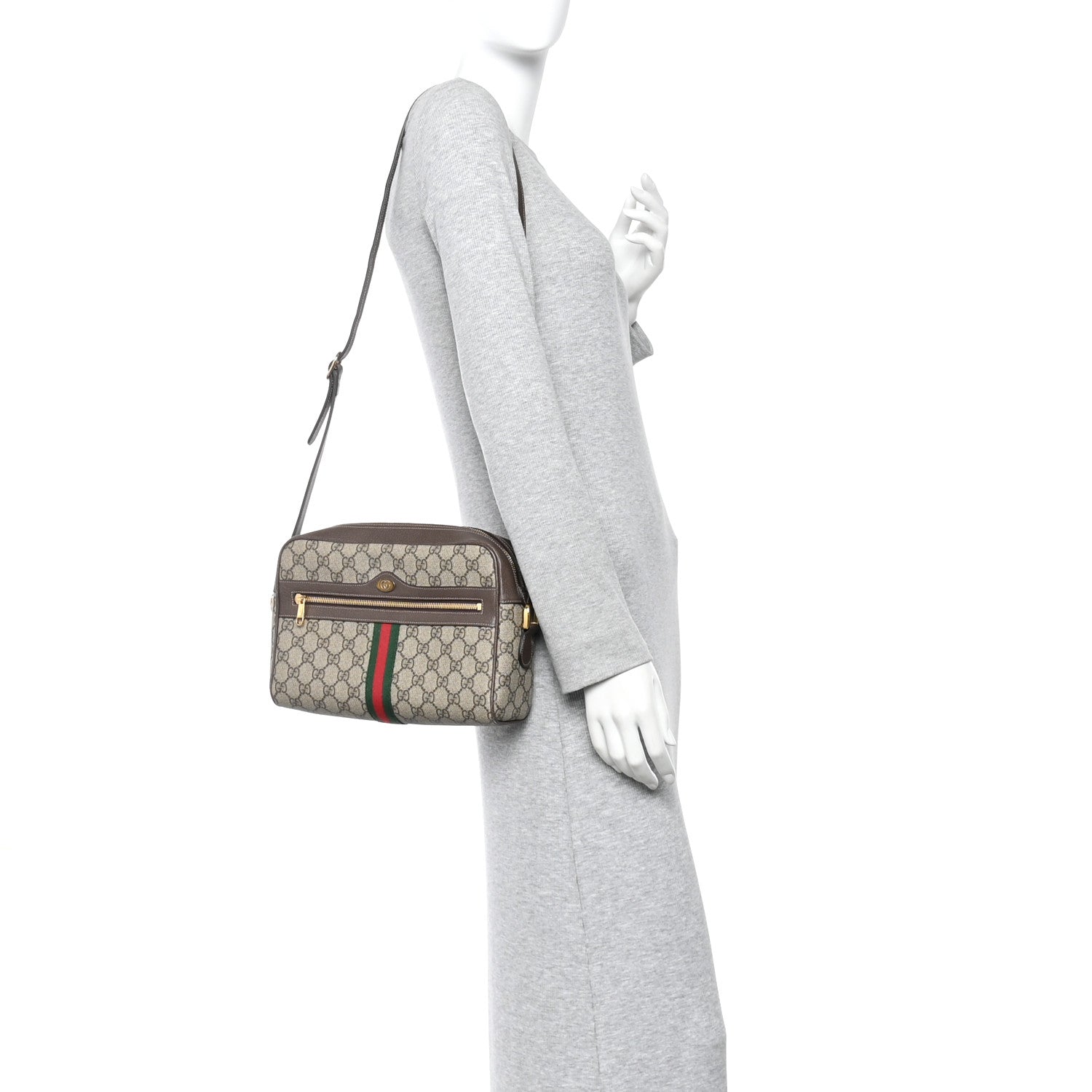 Gucci GG Supreme Monogram Web Small Ophidia Shoulder Bag Brown