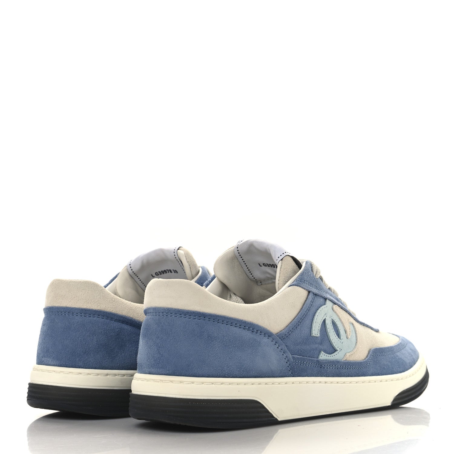 Chanel Suede Kidskin Womens CC Sneakers 39 White Blue