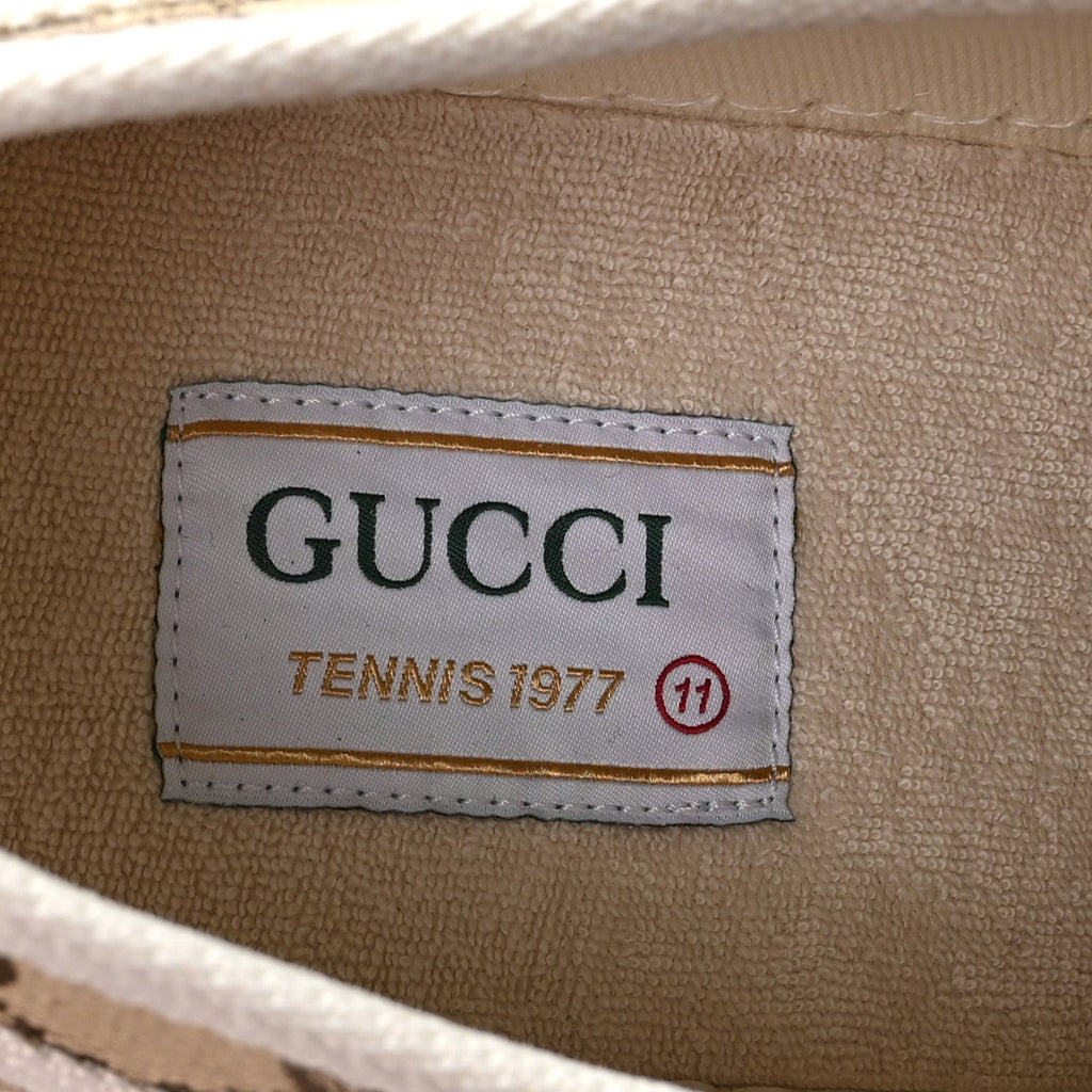 Gucci New Canvas GG Monogram Mens Tennis 1977 55mm Platform Sneakers 11 Beige Ebony Mystic White