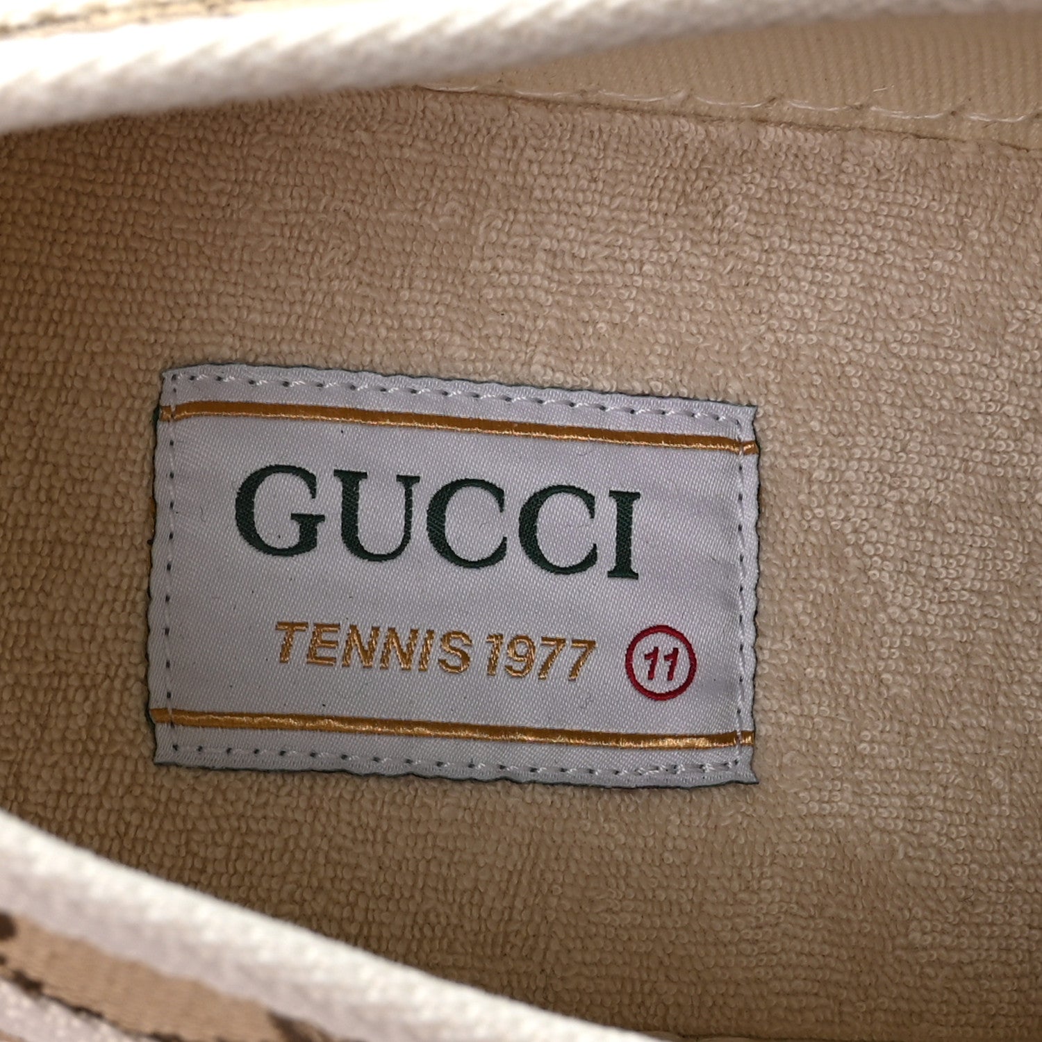 Gucci New Canvas GG Monogram Mens Tennis 1977 55mm Platform Sneakers 11 Beige Ebony Mystic White
