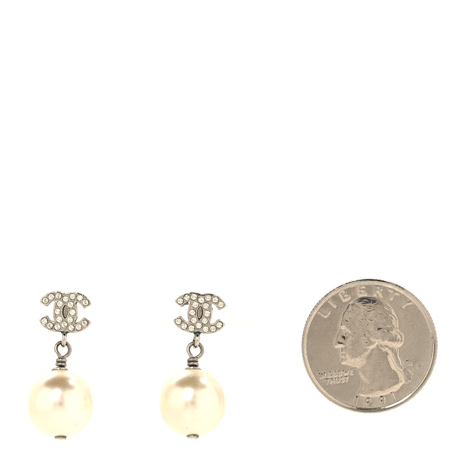 Crystal Pearl CC Drop Earrings Silver Pearly White