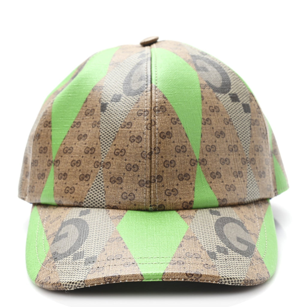 Gucci GG Supreme Monogram Mix Textured Patchwork Rhombus Baseball Hat XL Beige