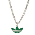 Gucci X ADIDAS Enamel Trefoil Gourmette Pendant Necklace Silver Green