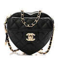 Chanel Lambskin Quilted CC In Love Heart Clutch With Chain Black