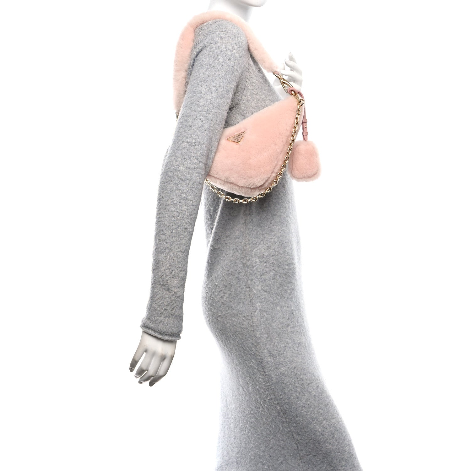 Prada Montone Shearling Mini Triangle Bag Orchidea