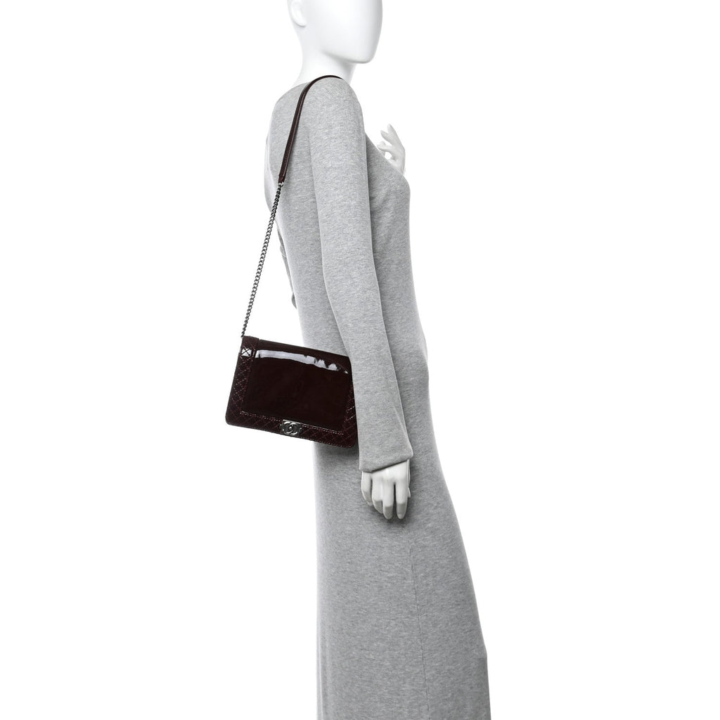 Chanel Patent Small Boy Reverso Flap Burgundy