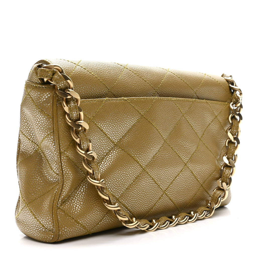 Chanel Metallic Caviar Quilted Medium Single Flap Beige