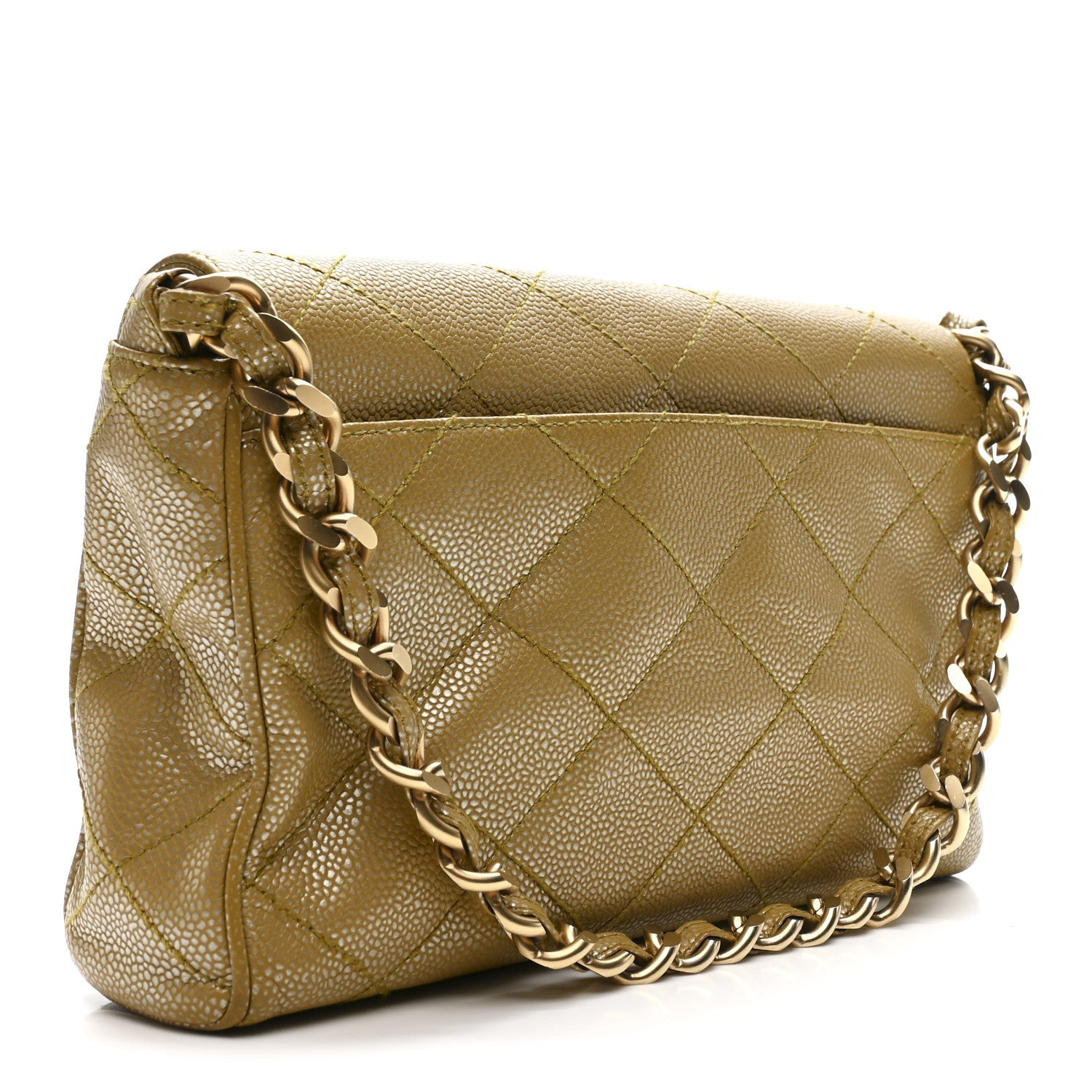 Chanel Metallic Caviar Quilted Medium Single Flap Beige