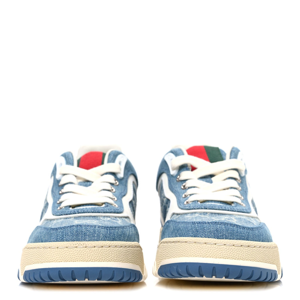 Gucci New Denim Delave GG Monogram Womens Re-Web Sneakers 36 Light Blue Royale