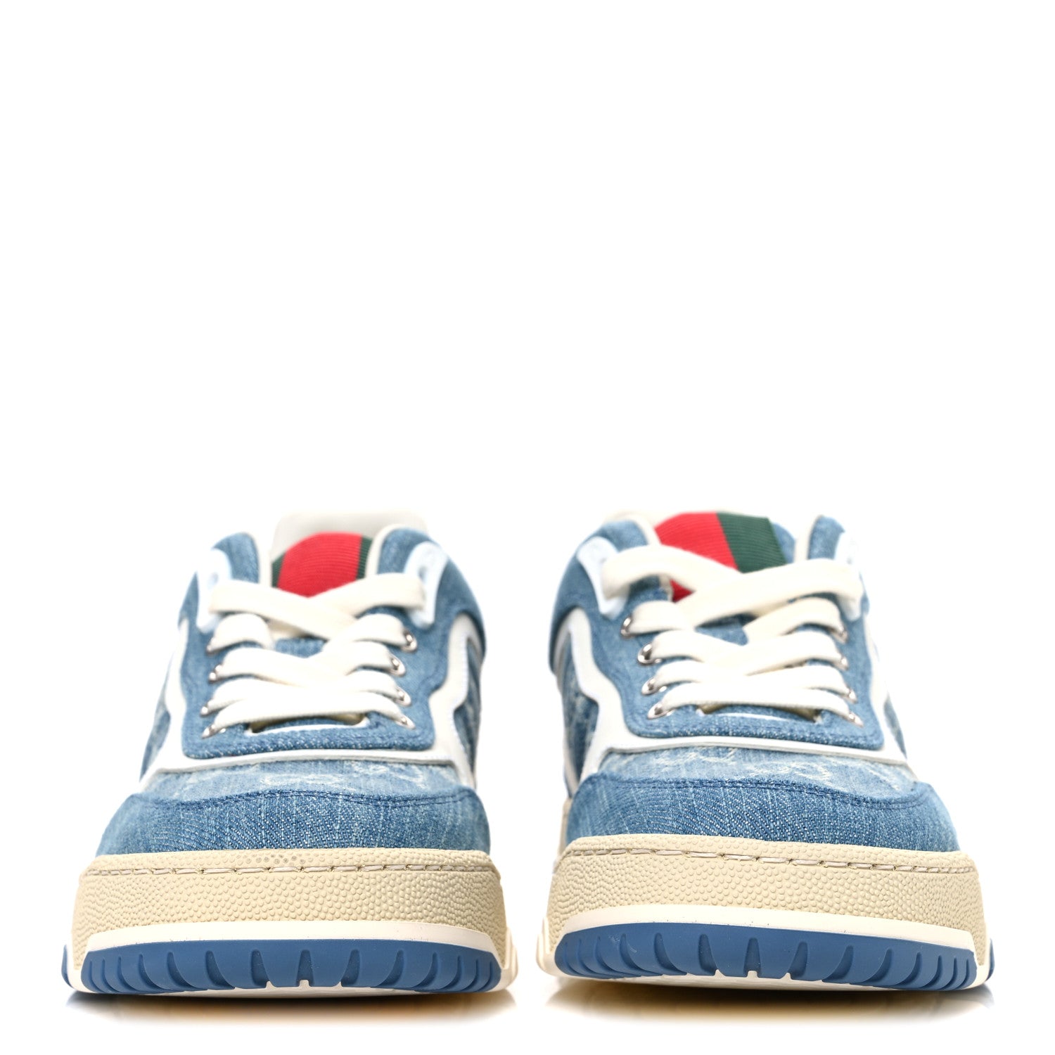 Gucci New Denim Delave GG Monogram Womens Re-Web Sneakers 36 Light Blue Royale