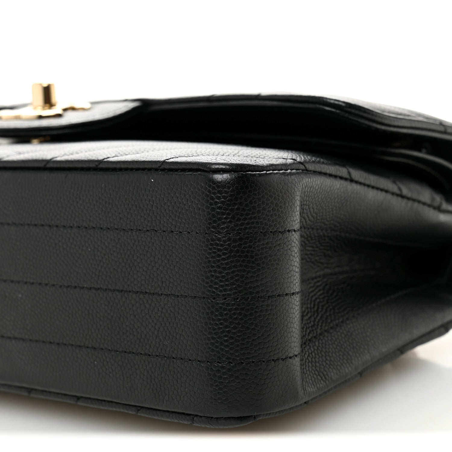 Chanel Caviar Flat Chevron Quilted Small Double Flap Black