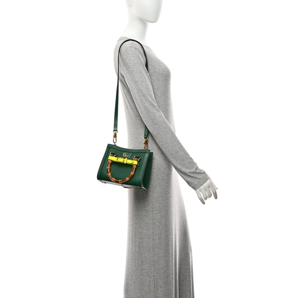 Gucci Wonka Grain Calfskin Mini Diana Tote Bag Green Yellow Fluo