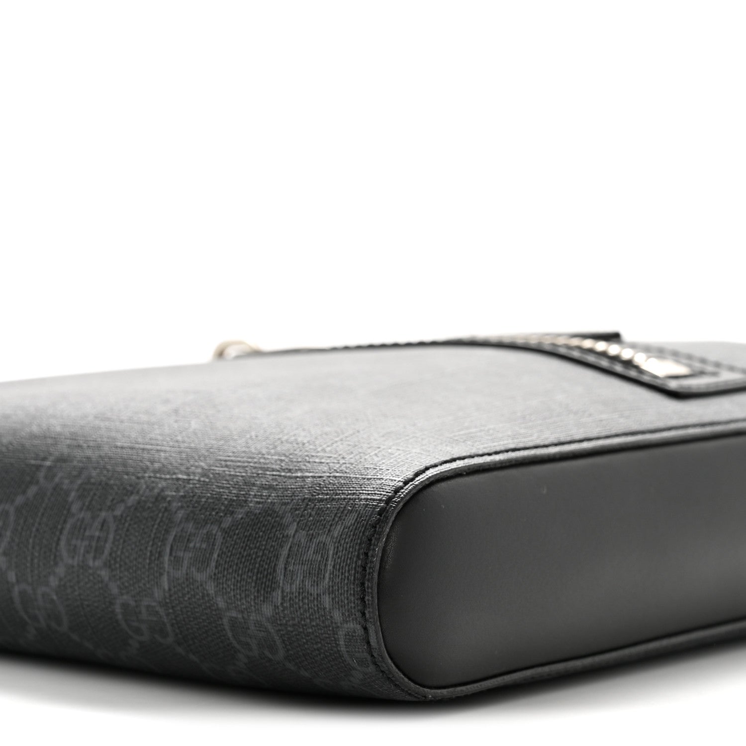Gucci GG Supreme Monogram Web Small Flat Messenger Bag Black Grey