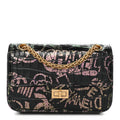 Chanel Calfskin Crocodile Embossed Graffiti 2.55 Mini Cocodile Reissue Flap Black Pink