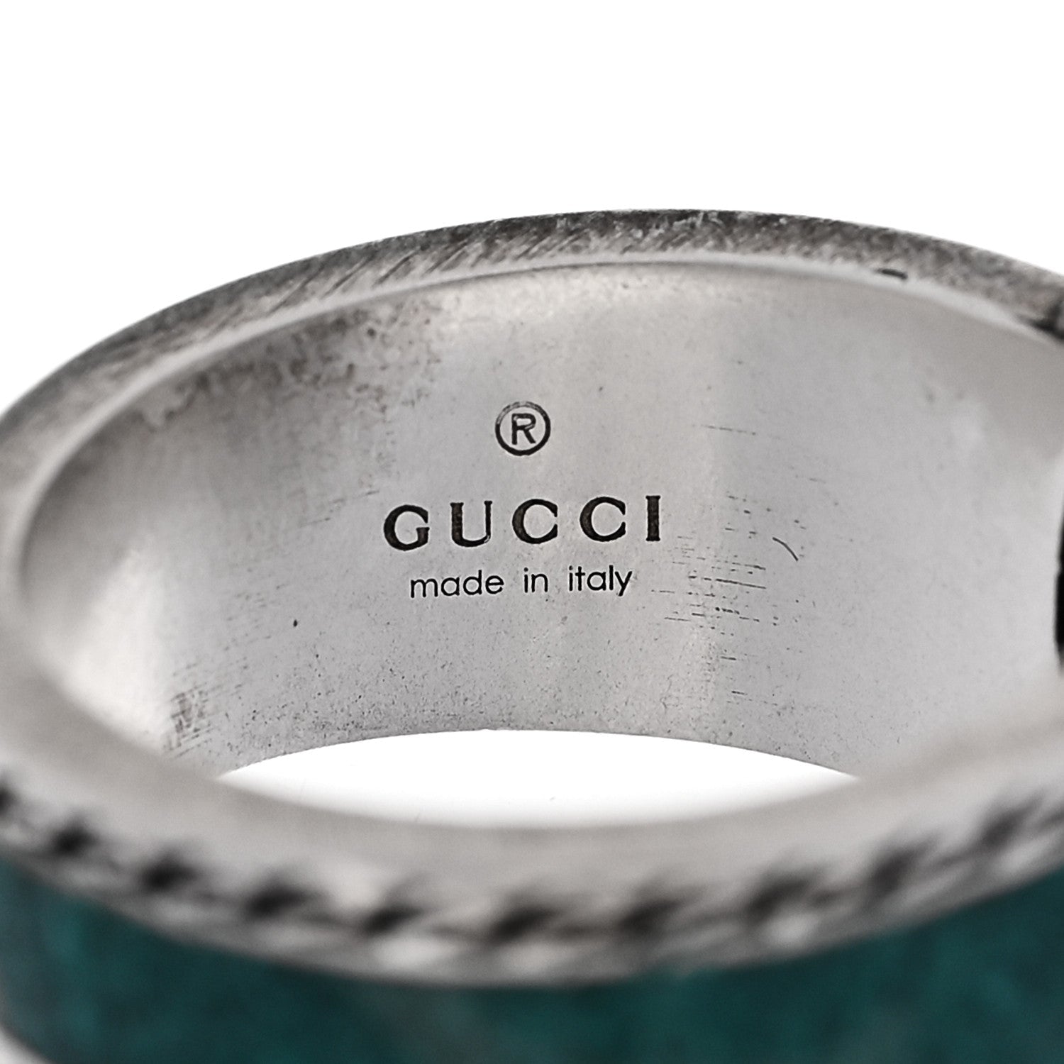 Gucci Sterling Silver Enamel Interlocking G Band Ring 50 5.25 Turquoise