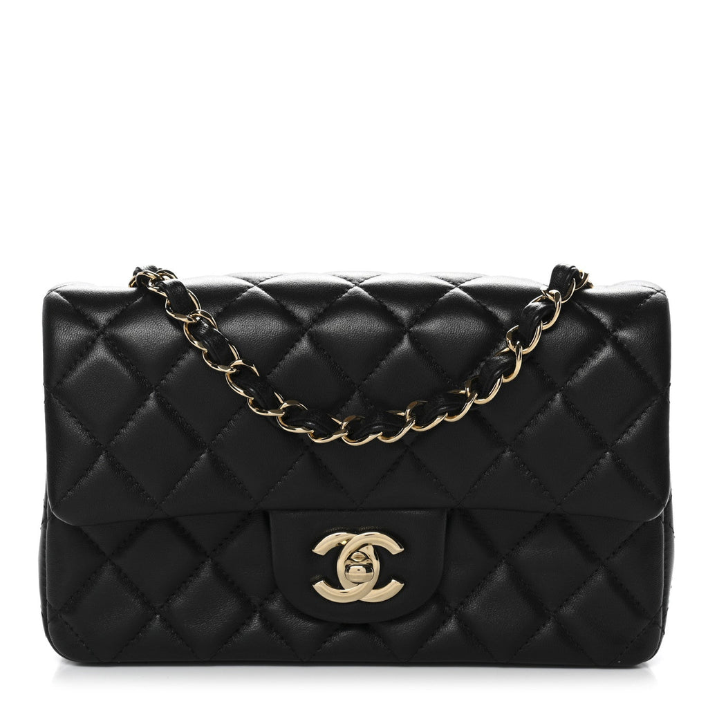Chanel Lambskin Quilted Mini Rectangular Flap Black