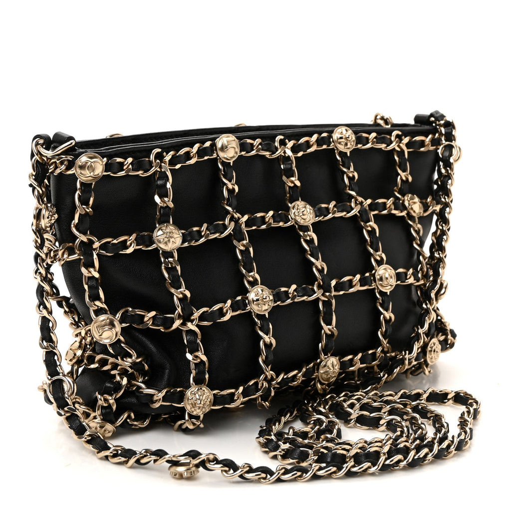 Chanel Lambskin Chain Frame Medallion Shoulder Bag Black