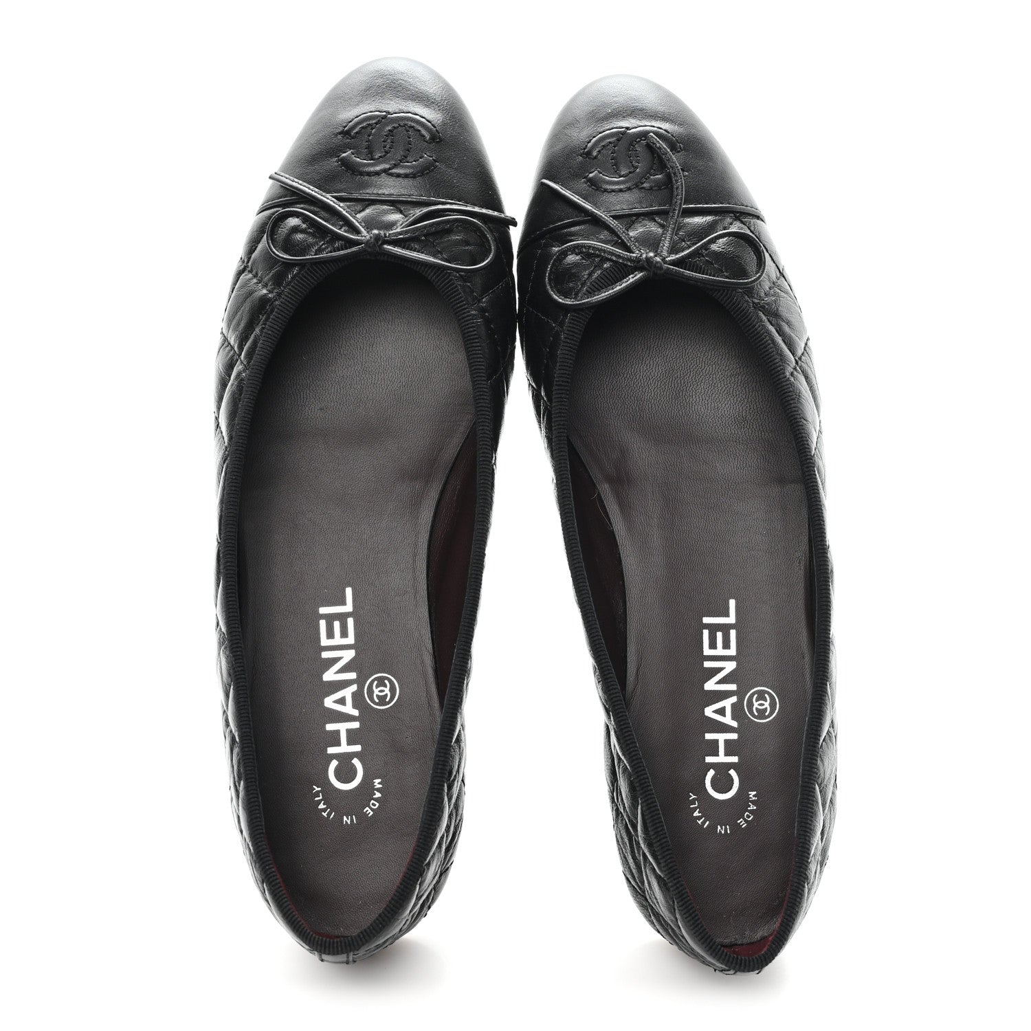 Aged Calfskin Quilted CC Cap Toe Ballerina Flats 37.5 Black