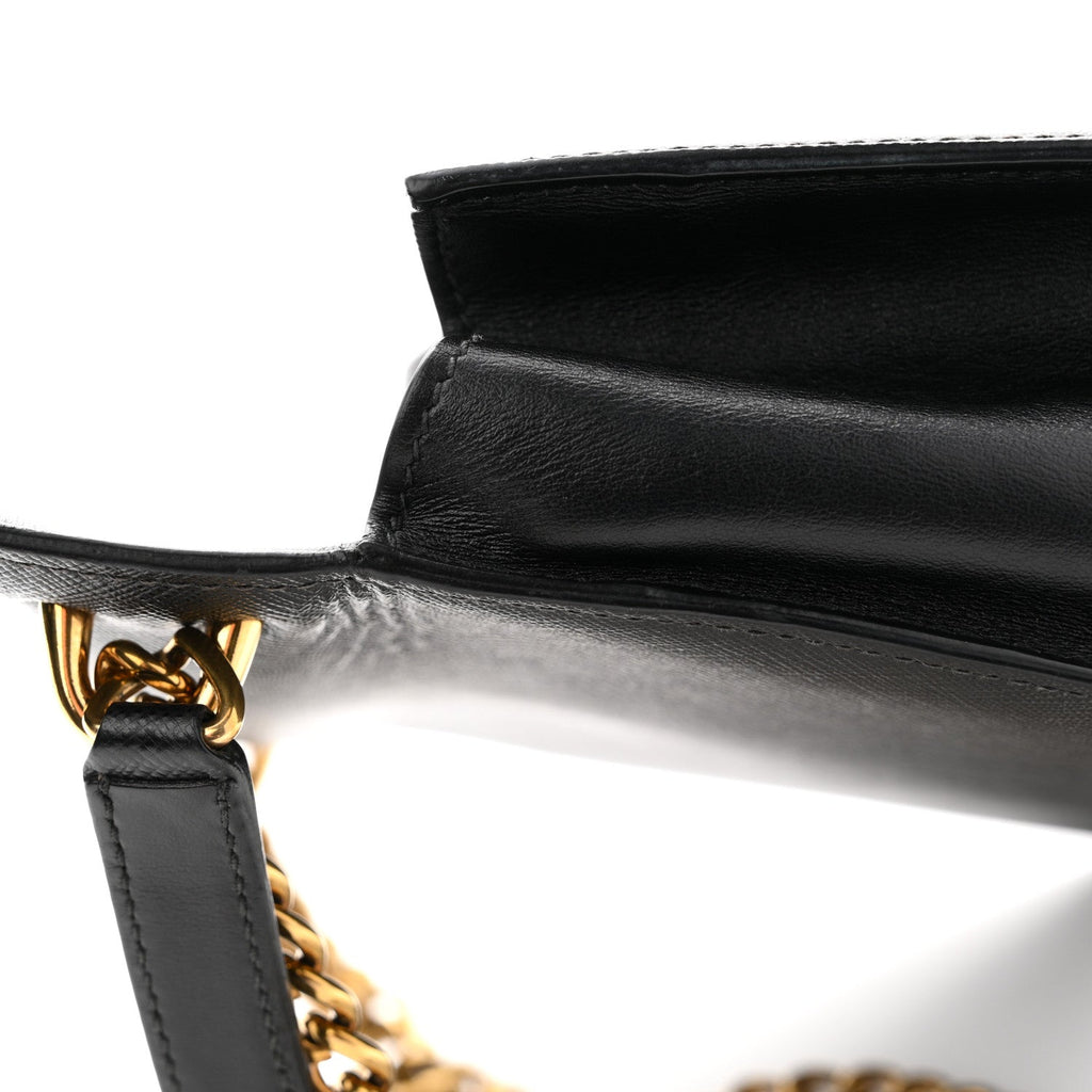 Prada Saffiano Soft Calfskin Metal Triangle Logo Envelope Chain Shoulder Bag Black