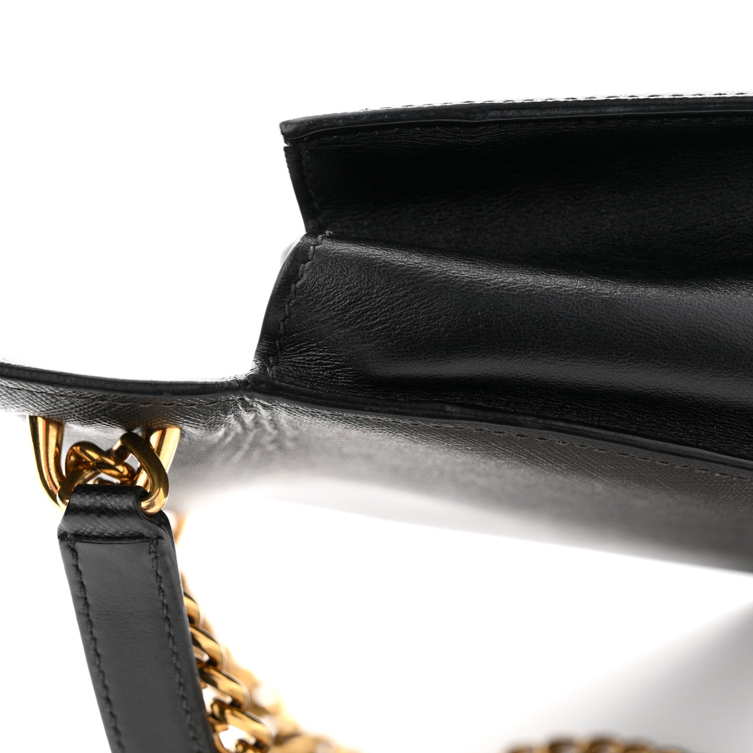 Prada Saffiano Soft Calfskin Metal Triangle Logo Envelope Chain Shoulder Bag Black