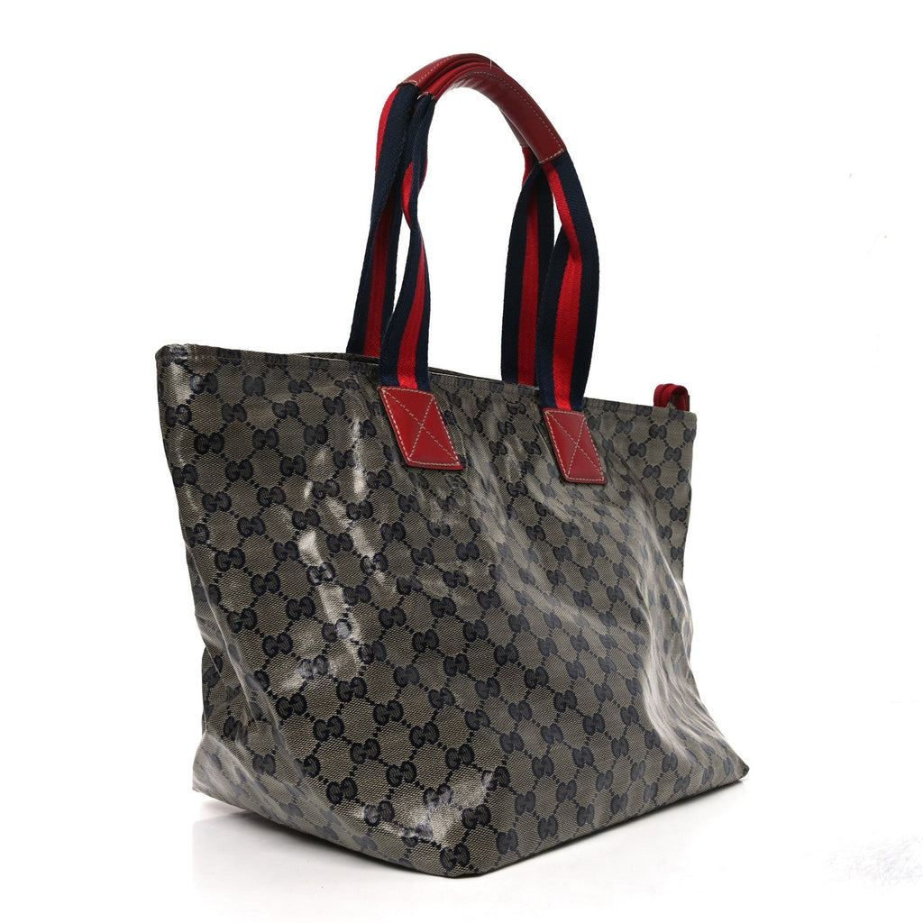 Gucci Crystal Monogram Large Web Handle Bucket Tote Red