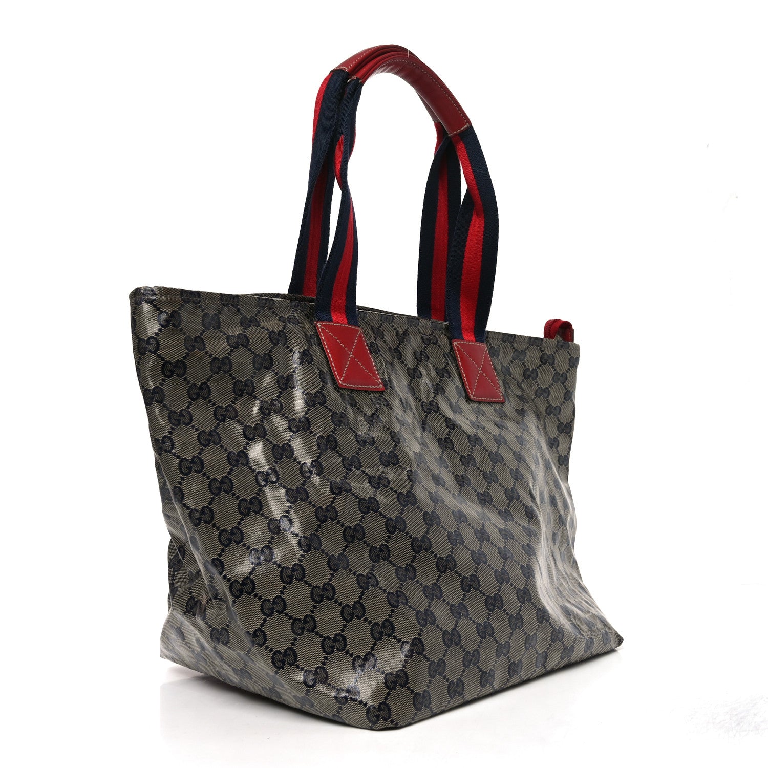 Gucci Crystal Monogram Large Web Handle Bucket Tote Red