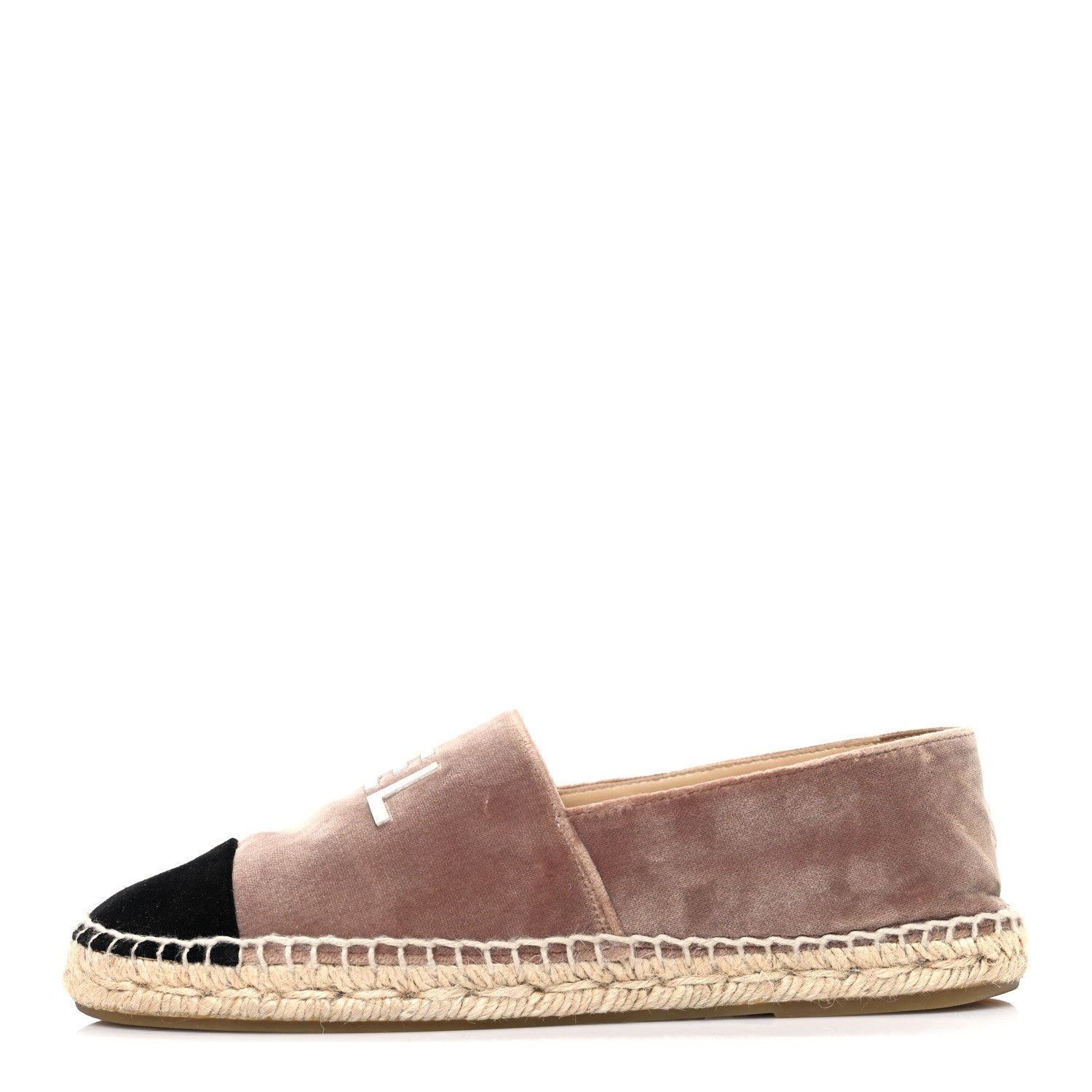 Chanel Velvet Logo Espadrilles 37 Beige Black