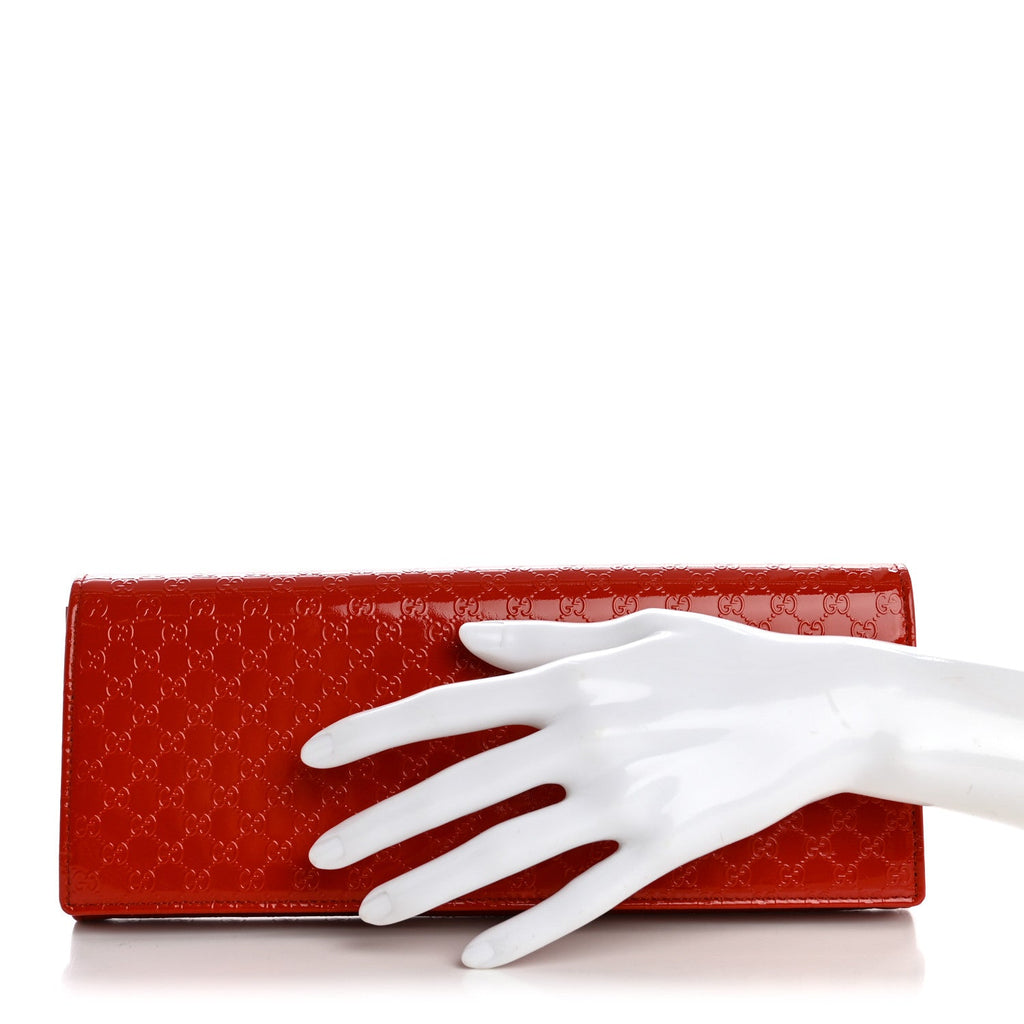 Gucci Patent Microguccissima Small Broadway Clutch Red
