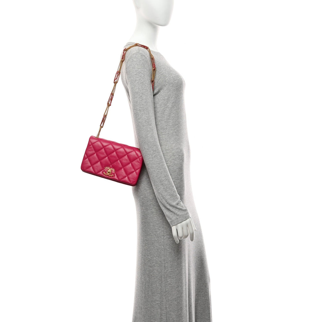 Chanel Lambskin Quilted On And On Small Chain Flap Fuchsia