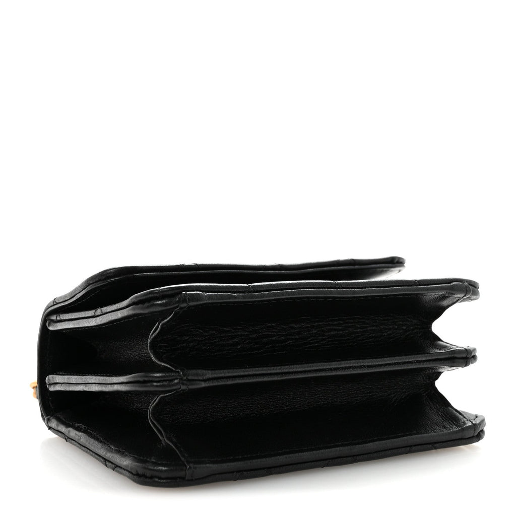 Chanel Lambskin Quilted Chain Top Handle Clutch With Chain Black