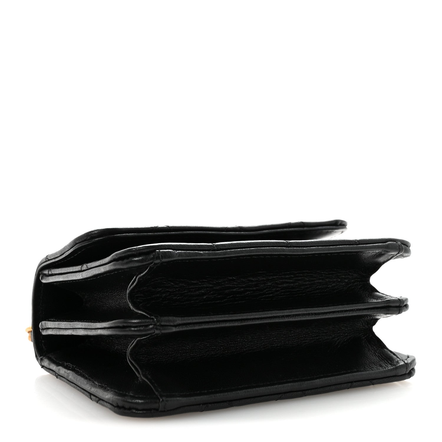 Chanel Lambskin Quilted Chain Top Handle Clutch With Chain Black