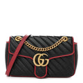 Gucci Vintage Effect Calfskin Matelasse Diagonal Small Torchon GG Marmont Shoulder Bag Black Romantic Cherry