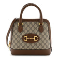 Gucci GG Supreme Monogram Azalea Calfskin Small Horsebit 1955 Top Handle Bag Beige Ebony Brown Sugar