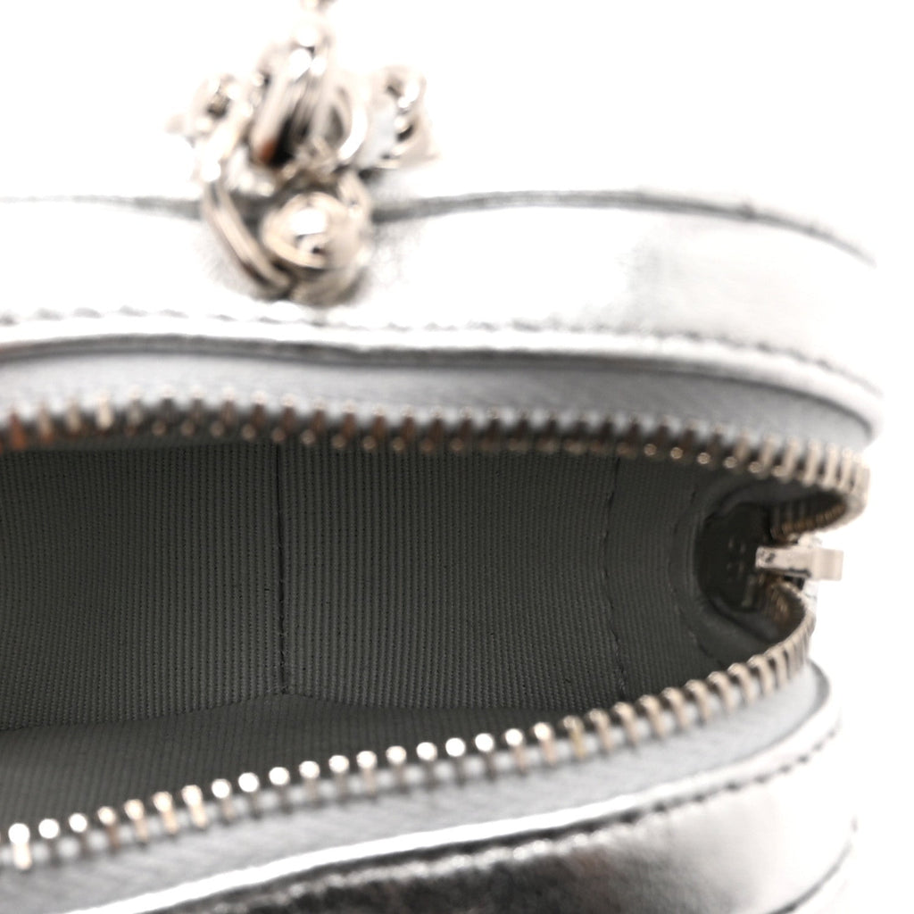 Metallic Lambskin Quilted CC Mini In Love Heart Bag Charm Silver