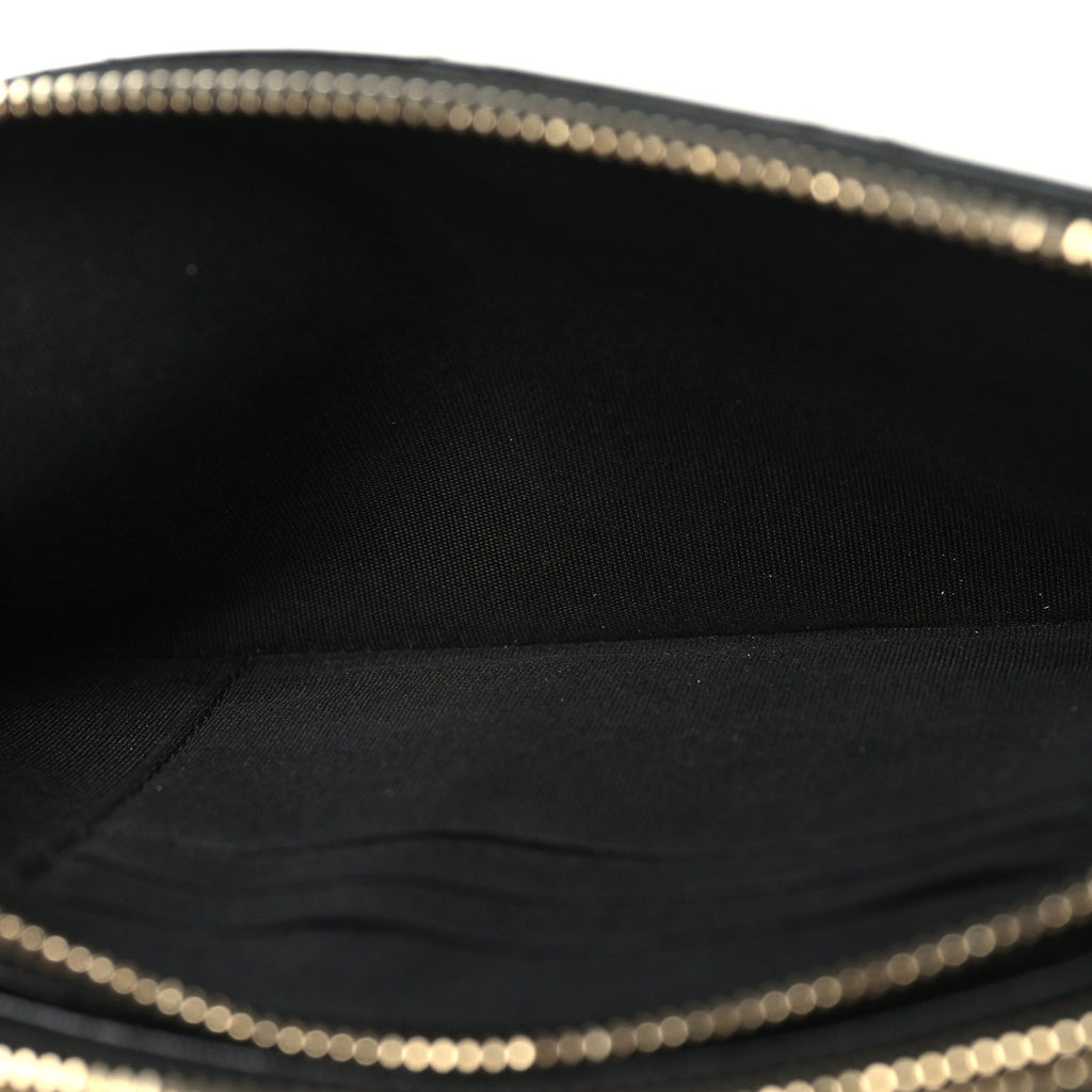 Chanel Goatskin Enamel Quilted Small Clutch With Chain Black