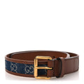 Gucci New Denim GG Monogram Dollar Calfskin Belt 65 26 Blue Tea Cuir Epilog