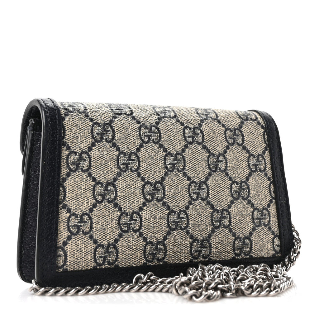 Gucci GG Supreme Monogram Textured Dollar Calfskin Super Mini Dionysus Shoulder Bag Beige Blue