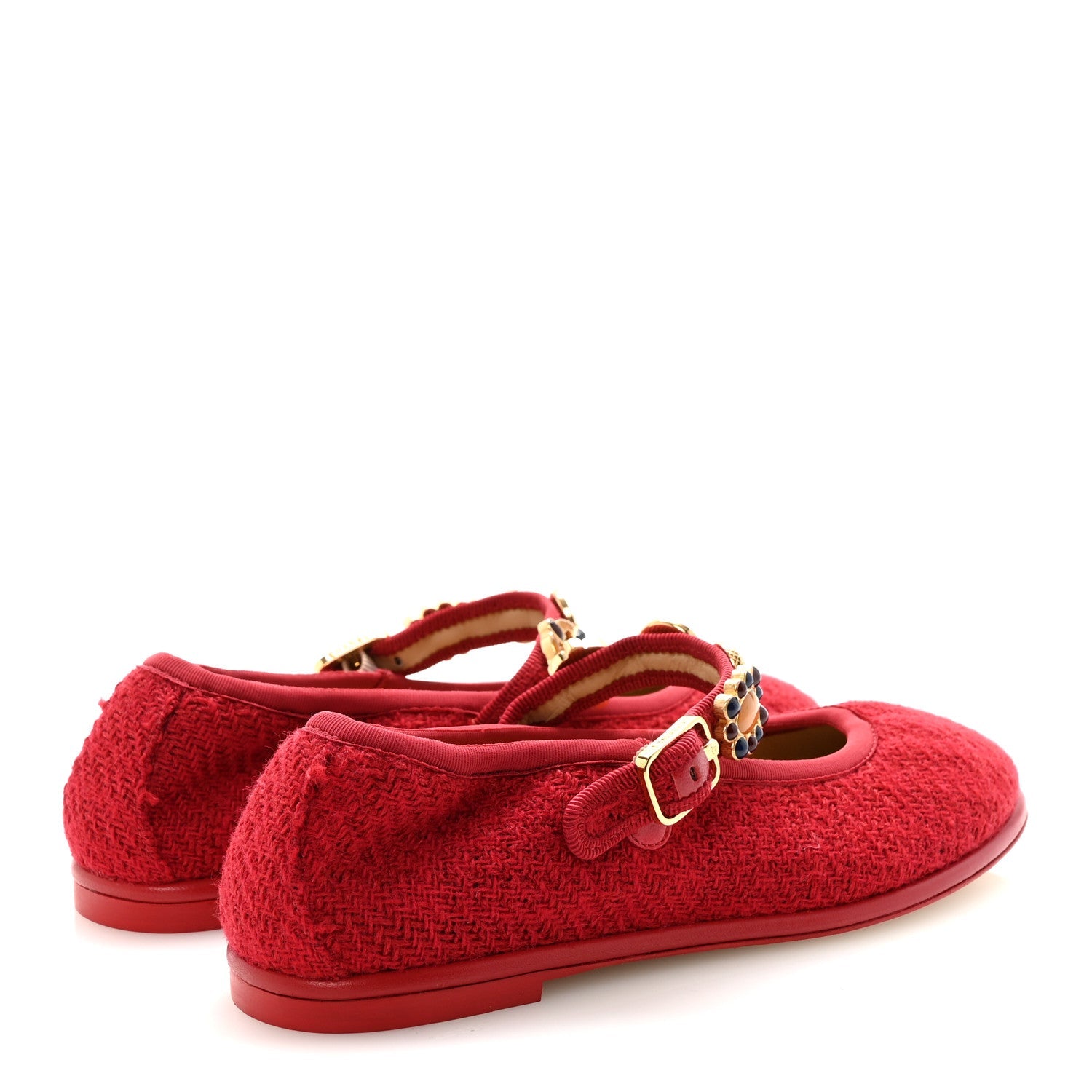 Chanel Wool Tweed Patent Mary Jane Flats 36 Red